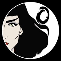 an image of a woman with black hair and green eyes